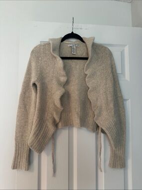 Marina Luna Cream Scalloped Open-Front Cropped Cardigan